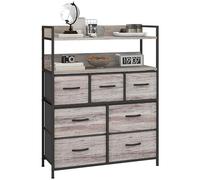 HOMCOM Commode Chambre Meuble de Rangement Commode 7 tiroirs en Tissu Pliables et Amovibles avec étagères Ouvertes et Cadre en Acier, chiffonnier pour Salon, Chambre, entrée, Gris