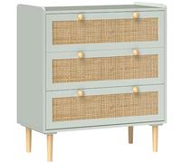 HOMCOM Commode d'appoint avec 3 tiroirs, sideboard style boho, aspect rotin, commode à tiroirs pour salon, chambre à coucher, bleu clair 80 x 40 x 87,5 cm