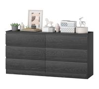 HOMCOM Commode de chambre 6 tiroirs Commode pour salon bureau Style moderne 140x40x71 cm Noir veiné