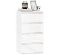 HOMCOM Commode de chambre à coucher fine haute avec 4 tiroirs, commode chambre à coucher sans poignées, commode peu encombrante pour salon, couloir, entrée, 40 x 35 x 74 cm, blanc brillant
