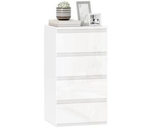 HOMCOM Commode de chambre à coucher fine haute avec 4 tiroirs, commode chambre à coucher sans poignées, commode peu encombrante pour salon, couloir, entrée, 40 x 35 x 74 cm, blanc brillant
