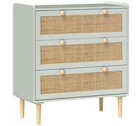 HOMCOM Commode design bohème en rotin avec 3 tiroirs, meuble de rangement pour le salon, le couloir, l'entrée, bleu clair