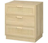 HOMCOM Commode design bohème en rotin avec 3 tiroirs, meuble de rangement pour le salon, le couloir, l'entrée, bois naturel