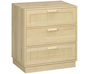 HOMCOM Commode design bohème en rotin avec 3 tiroirs, meuble de rangement pour le salon, le couloir, l'entrée, bois naturel