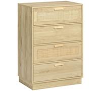 HOMCOM Commode design bohème en rotin avec 4 tiroirs, meuble de rangement pour le salon, le couloir, l'entrée, bois naturel