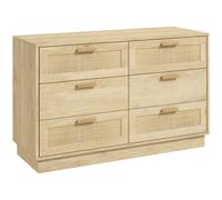 HOMCOM Commode design bohème en rotin avec 6 tiroirs, meuble de rangement pour le salon, le couloir, l'entrée, chêne