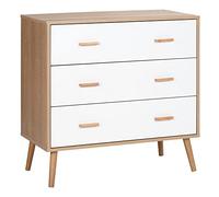 HOMCOM Commode Design scandinave sur Pieds 3 tiroirs coulissants Pieds effilés inclinés Panneaux Particules Blanc Aspect Bois Clair