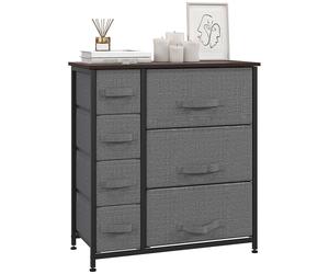 HOMCOM Commode Élégante 7 Tiroirs Tissu Non-Tissé Métal MDF Gris 64x30x71cm Aosom France