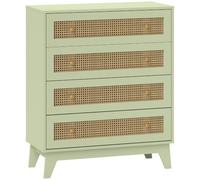 HOMCOM Commode en rotin 4 tiroirs avec pieds fuselés, vert clair | Meuble de rangement pour chambre à coucher, table de chevet, entrée, couloir, salon