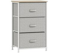Rangement 3 tiroirs chiffonnier métal blanc effet bois clair non tissé gris clair