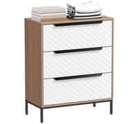 HOMCOM Commode en Tissu 3 tiroirs pour Chambre, Naturel et Blanc | Cadre MDF avec faces à motif diamant, commode pour salon/bureau/vestiaire.