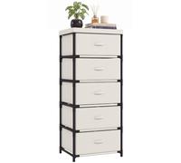 HOMCOM Commode en Tissu 5 tiroirs, chiffonnier avec Structure en Acier, Montage Rapide, pour Chambre et Salon, Beige et Noir