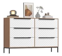HOMCOM Commode en Tissu 6 tiroirs pour Chambre, Naturel et Blanc | Cadre MDF avec faces à motif diamant, commode pour salon/bureau/vestiaire.