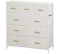 HOMCOM Commode en Tissu, 9 Tiroirs, Cadre en Acier, élégant, polyvalent, Blanc