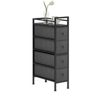 HOMCOM Commode en Tissu Fine 4 tiroirs Cadre Acier étroit Noir | Tour de rangement commode, pour petits espaces, chambre, salle de bain, buanderie, placard