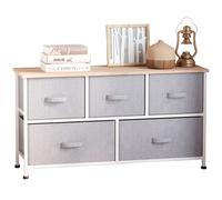 HOMCOM Commode meuble de rangement 100 x 30 x 54 cm 5 tiroirs non-tissés gris structure acier blanc bois clair