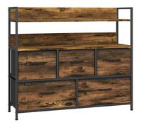 HOMCOM Commode, meuble de rangement, 5 tiroirs en tissu pliables et amovibles et étagères, 98 x 29 x 85 cm, brun rustique