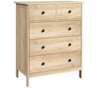 HOMCOM Commode meuble de rangement 5 tiroirs pour chambre, bureau, entrée, chêne et poignée métal noir