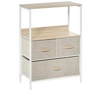 HOMCOM Commode Meuble de Rangement avec 3 tiroirs Tissus, étagère et Plateau supérieur, Petit Meuble d'appoint - 58L x 29P x 81,5H cm - Naturel et métal Blanc