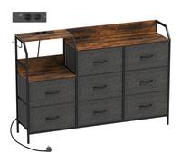 HOMCOM Commode, meuble de rangement avec station de recharge, 8 tiroirs en tissu, étagère ouverte, 130,5x30x88cm, marron
