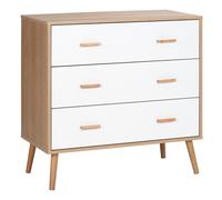 HOMCOM Commode meuble de rangement contemporain 3 tiroirs blanc et bois naturel