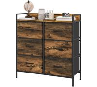 HOMCOM Commode, meuble de rangement pour chambre 6 tiroirs tissu non tissé cadre en acier, 79 x 29 x 85 cm, effet bois d'acajou