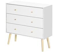 HOMCOM Commode Moderne 3 tiroirs Design scandinave piètement effilé incliné Bois pin Panneaux 80 x 30 x 80 cm Blanc