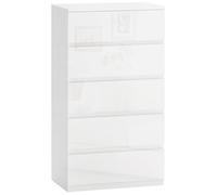 HOMCOM Commode Moderne 5 tiroirs Anti-basculement, Commode en Bois aggloméré, 55x33x100 cm, Blanc Brillant