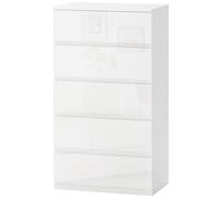HOMCOM Commode Moderne 5 Tiroirs Anti-basculement en Bois, 55x33x100 cm, Blanc Brillant