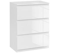 HOMCOM Commode moderne avec 3 tiroirs avec design anti-retournement pour salon couloir 55 x 34 x 75 cm Blanc brillant