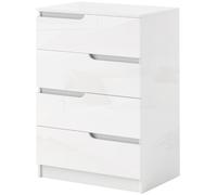 HOMCOM Commode Moderne, Chambre À Coucher, 4 Tiroirs, Panneaux de particules, Dispositif Anti-Basculement, Patins de Pied, Blanc