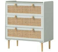 HOMCOM Commode pour la chambre avec 3 tiroirs, devantures en rotin, commode à vêtements pour l'entrée, l'entrée, MDF, Bleu Clair