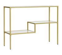 HOMCOM Console d'Entrée à 3 Étagères en Acier et Verre Trempé, 100x32x76 cm, Or