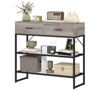 HOMCOM Console d'entrée avec 2 tiroirs, 2 étagères et crochet latéral, en bois et métal, 100x35x92 cm, noir et bois