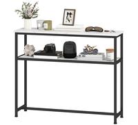 HOMCOM Console d'Entrée Étroite avec Surface Effet Marbre Etagère Ouverte et Structure Métallique 100x30x81 cm Blanc