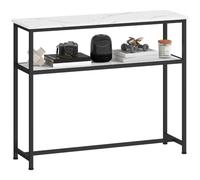 HOMCOM Console d'entrée étroite Moderne 100 cm Blanc | Surface effet marbre, étagère ouverte, cadre métallique, table de canapé, pour entrée salon