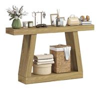 HOMCOM Console d'entrée rustique avec plateau épais, table console à 2 niveaux avec espace de rangement en bois, table basse d'entrée pour couloir, entrée, salon, 140 x 30 x 83 cm, chêne