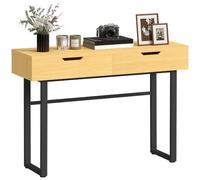 HOMCOM Console Meuble 110 cm Étroite avec 2 Tiroirs Effet Bois Naturel | Table d'Entrée, Cadre en Métal, Design sans Poignées, Table Console pour Salon et Couloir