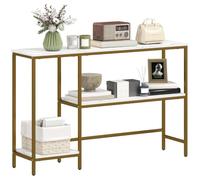 HOMCOM Console Meuble 120 cm, Console Entrée, 3 Niveaux, Blanc Doré | Étagères de Rangement, Plateaux Imitation Marbre, Cadre en Métal, Salon, Couloir