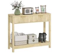 HOMCOM Console Meuble 90 cm, Table Console étroite avec 2 tiroirs rainurés et étagère, Style Moderne, Table d'entrée, Couloir, Salon, Petits espaces, Bois Naturel