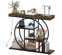 HOMCOM Console meuble avec éclairage LED 100 cm, table console à 4 niveaux avec étagères ouvertes, marron rustique et noir