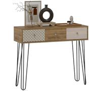 HomCom - Table console - 3 tiroirs, entrée étroite, pieds épingle en acier - Marron