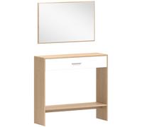 HOMCOM Console meuble + miroir, table console étroite avec tiroir et étagère, style moderne, 91,5 x 27,9 x 85,5 cm, chêne