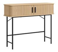 HOMCOM Console meuble, table console avec portes coulissantes à lattes et pieds en acier, pour salon, chêne et noir