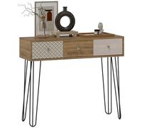 Table console - HOMCOM - 3 tiroirs - table d'entrée étroite - pieds en épingle à cheveux en acier - 90 x 30 x 75 cm - marron