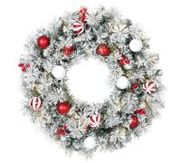 HOMCOM Couronne de Noël Lumineuse 60 cm Enneigée Floquée avec 50 LED, 15 Boules Décoratives, 140 Branches, 8 Modes, Vert