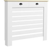 Couvercle de radiateur - HOMCOM - grille à lattes horizontales - avec 2 tiroirs - en bois - 111 x 19 x 95,5 cm - blanc