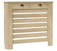 HOMCOM Couvercle de Radiateur Cache Radiateur 111 x 19 x 95,5 cm Chêne | Grille à Lattes Horizontales, 2 Tiroirs, Salon, Chambre à Coucher, Couloir, Bois