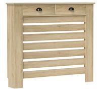HOMCOM Couvercle de radiateur cache radiateur grille à lattes horizontales avec 2 tiroirs en bois 111l x 19P x 95,5H cm chêne