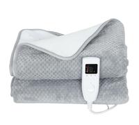 HOMCOM Couverture Électrique 160x140 cm avec 5 Niveaux de Chaleur et 2 Télécommandes, en Polaire et Polyester Gris